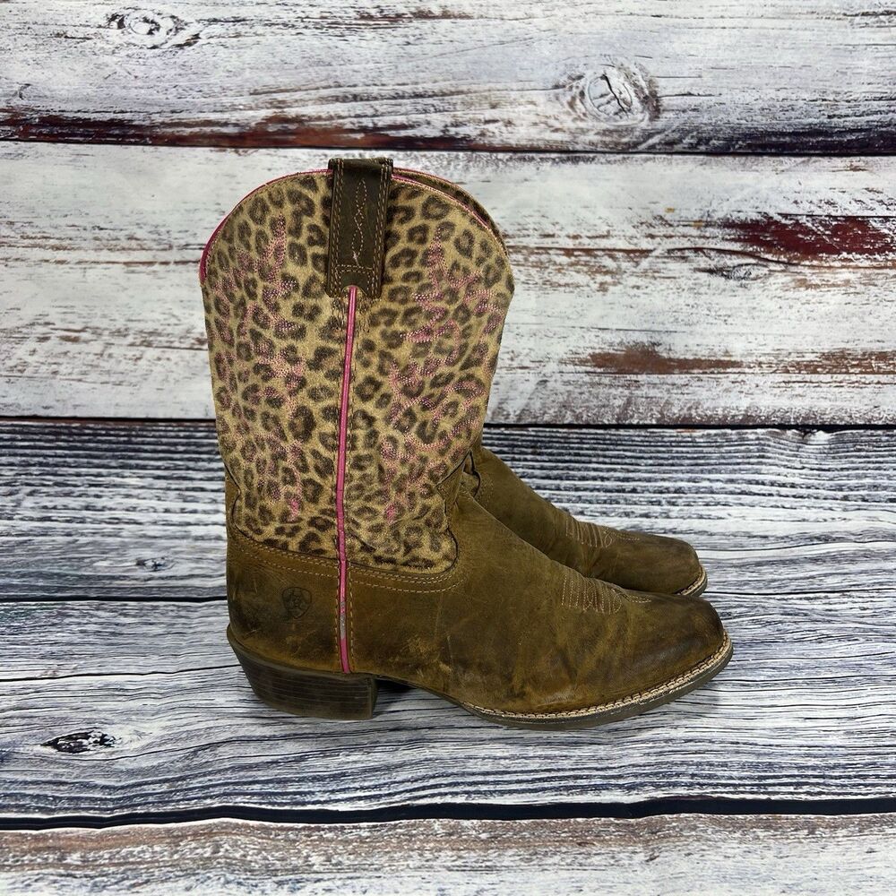 Ariat Pink & Brown Cheetah Leopard Western Boots 100010911 Girls Size 4.5